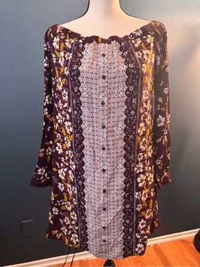 Xhilaration Purple Floral Button-Front Boho Tunic Dress
